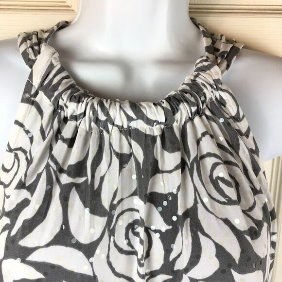 Womens MSK Small Oscar Sequins Floral Halter Style Ruffle Dress Grey & White S - Picture 3 of 12